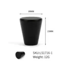 Vista detallada del pomo cónico de aleación de aluminio negro mate con dimensiones y peso. - Negro Mate (LS1716-1)