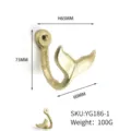 Detailed dimension display of the vintage golden cast iron whale tail wall hook. - 金色款(YG186-1)