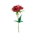 Eleganter roter Emaille-Rosen-Brosche-Anstecker mit grünen Blättern und Goldstiel - Rot
