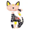 Lebhafte Emaille-Katzenbrosche mit Blumenmustern und Gold-Finish SKU-Bild - Rosa
