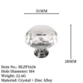 Modern faceted crystal and zinc alloy cabinet knob pull with dimension details for drawers - ZP1626 Zinc Alloy Base