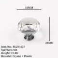 Detailed specification of crystal cabinet knob with 31mm width and M4 hole size - ZP1627 Plastic Base