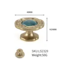 Luxuriöser goldener Schrankknopf mit grünem Stein, 40mm Einloch-Möbelgriff antik. - Teegold Edelstein Eingelegter Stil (LS2329) / Einloch 40mm x 24mm / Braungold