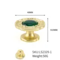 Antiker goldener Schrankknopf im Hofstil mit grünem Edelstein und Schnitzereien - Gold Edelstein Eingelegter Stil (LS2329-1) / Einloch 40mm x 24mm / Gold
