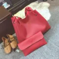 Rote Litschi Muster Shopper Tasche Damen Set minimalistische Schultertasche mit Pochette - Burgunderrot