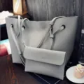 Graue Litschi-Muster Handtasche mit Clutch, vielseitige lässige Schultertasche für Damen. - Hellgrau