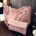 Rosa Litschi Muster Damen Schulter Shopper Tasche mit passender kleiner Pochette Handtasche - Rosa