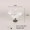 Close-up of a clear rose-shaped cabinet knob with 47mm width and 41mm height dimensions - Rose Style (YKL592)