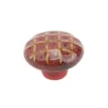 Ceramic cabinet knob, red leopard grid pattern round furniture drawer pull handle single hole. - TCL887 / Red