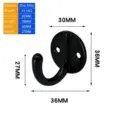 Technical specifications and dimensions of a black circular zinc alloy wall hook. - Black Single Hook