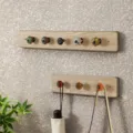Vintage wooden wall mounted coat rack with colorful ceramic knobs for hallway entry door. - Five-Hook Rack (Drilling Required) / Natural Wood Color