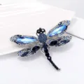 Detailed view of vintage blue dragonfly brooch with sparkling crystal rhinestones - Blue Dragonfly (j8-3-1333)