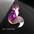Spilla a forma di volpe smaltata vintage con strass viola e finitura dorata chic - Viola