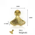 Dibujo técnico con dimensiones para el tirador dorado con forma de hoja de ginkgo - Estilo Regular (LS2089)