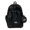 Sac à dos noir de grande capacité pour étudiants avec une mini pochette ronde incluse - Noir