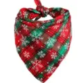 Red and green plaid pet bandana with white snowflake patterns for dogs and cats - Red and Green Snowflake Plaid Style (A) / 44*44*66cm