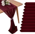Variante de chemin de table en mousseline bordeaux pour les tables de mariage élégantes - 70x300cm / Bordeaux