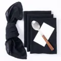 Juego de servilletas de lino y algodón negro con bordes deshilachados de mesa - Estilo borla / Negro
