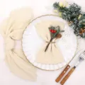 Servilleta de algodón y lino crema con flecos para decoración rústica de mesa navideña - Estilo borla / Beige