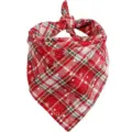Red and white festive Christmas plaid pet bandana featuring snowflake patterns for dogs - Red and White Snowflake Plaid Style (D) / 44*44*66cm