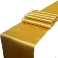 Eleganter Tischläufer aus goldfarbenem Satin mit hochdichter Kantenstickerei für Hochzeiten - 30*275cm / Gelb