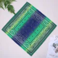 Pañuelo de algodón paisley degradado verde y azul para ciclismo al aire libre y uso multifuncional. - Azul Verde