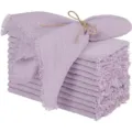 Elegante lavendelfarbene Baumwoll-Leinen-Servietten mit Fransen und Jutegarn-Schleife - Hellviolett