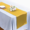 chemin de table en satin jaune uni avec bordure dense decoration de table de mariage - Jaune