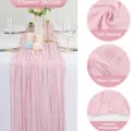 Runner da tavola in garza rosa per decorazioni nuziali, dettagli in tessuto morbido - 90*300 / Rosa grigiastro
