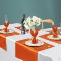 Orange satin table napkins and runners set, elegant solid color cloth for hotel dining. - Orange