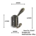 European style vintage bronze double wall hook made of high quality zinc alloy hardware - Double Hook Style (YG047) / 62x50mm