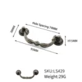 Vintage style zinc alloy furniture drawer handle with 74mm hole spacing in bronze - Fine Relief Handle (LS429)