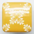 Square yellow ceramic cabinet knob with white floral pattern, single hole furniture hardware pull. - Square Ceramic Handle (Yellow) / Yellow