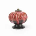 Ceramic pumpkin cabinet knob with red drip glaze and bronze metal base for furniture hardware. - TCL860 / Red