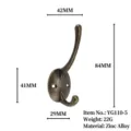 Vintage zinc alloy coat hook with antique bronze finish and 84mm height - Single Hook Style (YG110-5) / 84x42mm