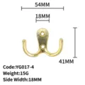 Vintage style antique gold zinc alloy double wall hook for robe and towel storage - YG017-4
