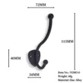 Matte black zinc alloy wall hook with double hook design and dimensions - Black Simple Double Hook (YG083-0) / 115x72mm