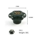 Macro detail of dark green flower ceramic drawer knob with dimensions and weight info. - Dark Green Petal Bronze Center (TCL965-2+JS093-1) / 37x24mm