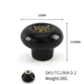 Detail of black ceramic flower cabinet knob showing 32mm width and 24mm height - Black Ceramic Antique Gold Center (TCL964-0-2) / 32x24mm