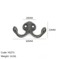 Antique zinc alloy double wall hook with dimensions 60x33mm and 14.5g weight info - YG271