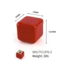 Red ceramic cube cabinet handle showing dimensions 24x24x24mm and mounting hole. - Hidden Base (TCL976-2) / Red