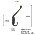 Antique bronze wall mounted zinc alloy coat hook with detailed dimensions and 88mm height - Bronze Distressed Style (YG026)