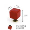 Detailed view of red ceramic square cabinet knob with 24mm dimensions and 31g weight - Heightened Base (TCL975-2)