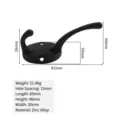 Black zinc alloy retro wall-mounted coat hook with detailed size and weight specs - Black Matte Dual Prong (YG110-4)
