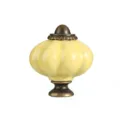 Pomello per mobili in ceramica gialla a zucca con base in bronzo antico, maniglia. - Giallo 490