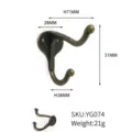 Antique bronze double wall hook with dimension markers for bathroom and kitchen - Vintage Double-Head Hook (YG074)