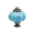 Pomello per mobili zucca in ceramica azzurro con base in metallo bronzo, tirante per cassetti. - Blu cielo 110