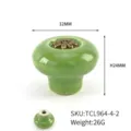 Green ceramic cabinet knob with brass petal detail, 32mm diameter drawer handle - Round TCL964-4-2