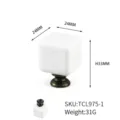 Modern white ceramic square cabinet knob pull with antique brass base, 24x24x33mm - Heightened Base (TCL975-1)