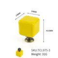 Modern yellow square ceramic drawer knob with antique bronze base, size 24mm x 33mm - Heightened Base (TCL975-3)